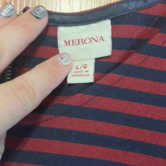 MERONA Peplum Stripped Top. Size Large - Picture 5 of 7